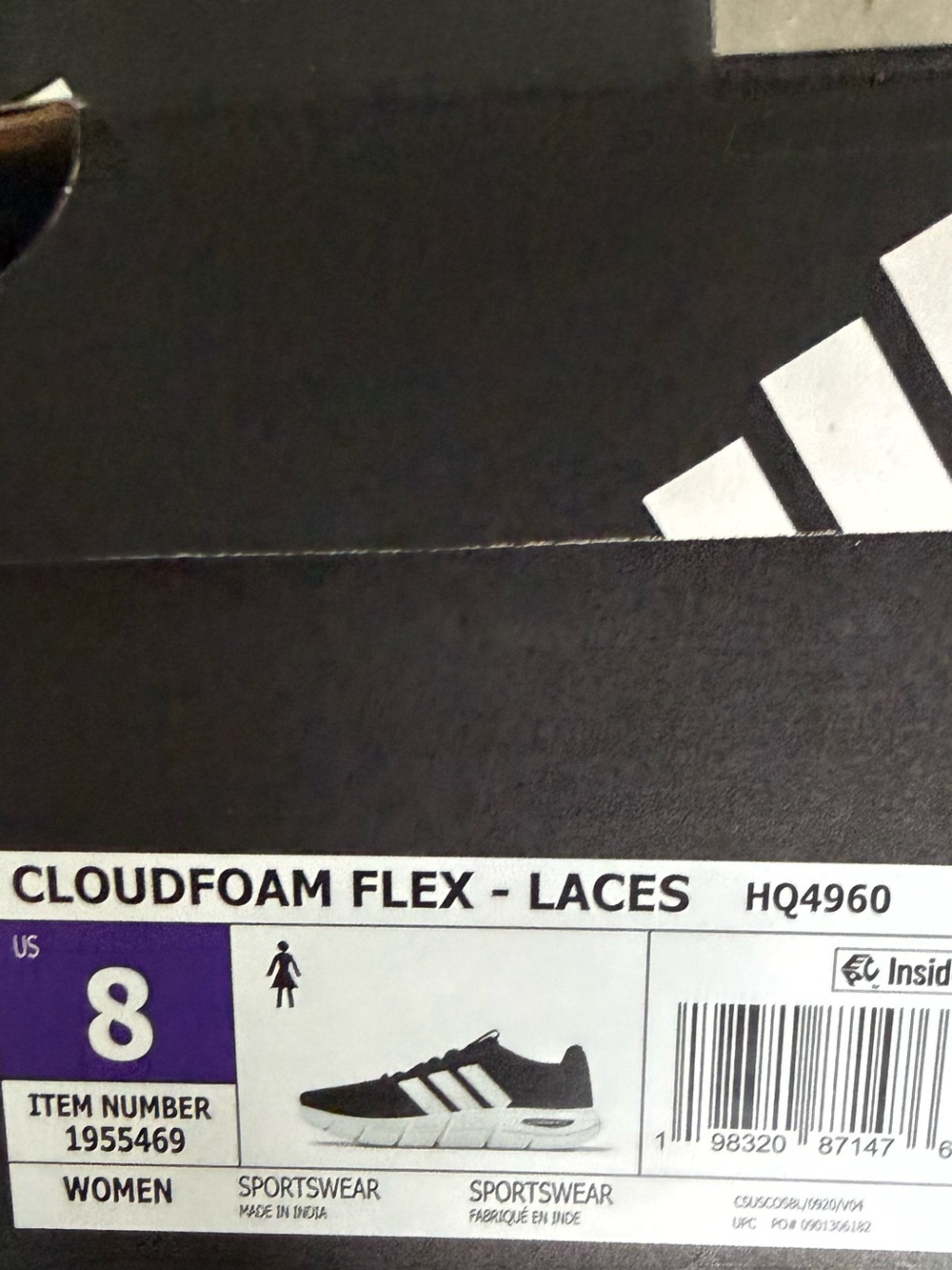 NEW adidas Women’s Black & White Lightweight Cloudfoam Flex Sneakers size 8 - Picture 11 of 11